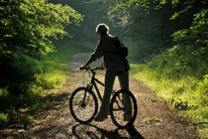 Cycling on a forest track